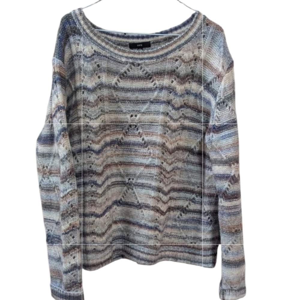Fate, Neutral Shades Striped Wool Blend Sweater. L